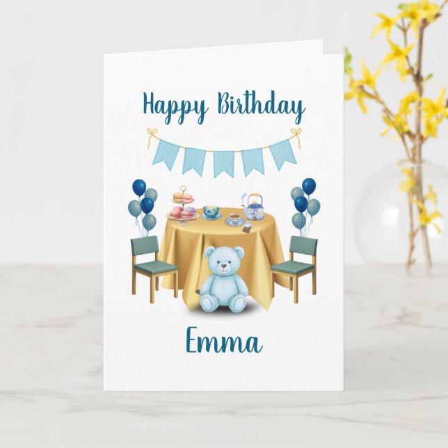 Tea Party Birthday Card Kort (Gul blomma)