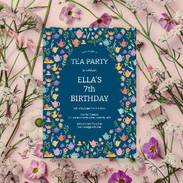 Tea Party Birthday Cute Anpassningsbar Colorful Bl Inbjudningar