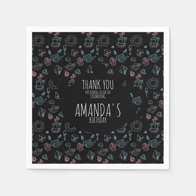 Tea Party Birthday Doodle Background Pappersservett (Framsidan)