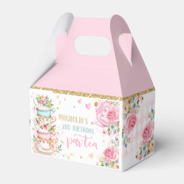Tea Party Birthday Girl Rosa & Guld Blommigt Par-t Presentaskar