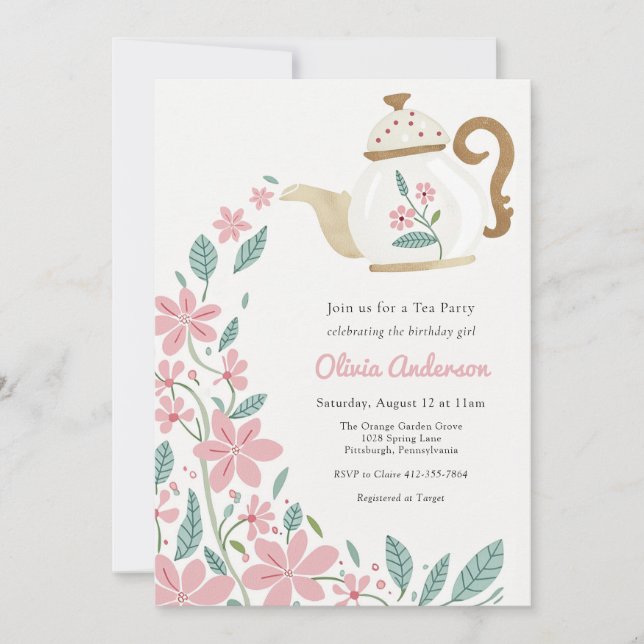 Tea Party Birthday Inbjudningar (Framsida)