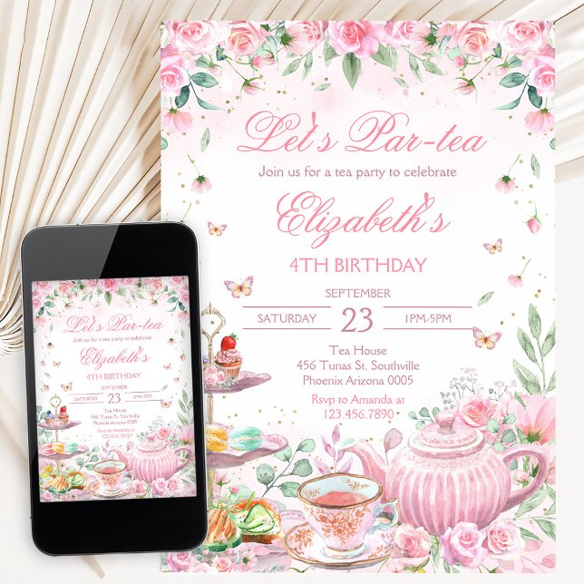 Tea Party Birthday Inbjudningar (Skapare uppladdad)