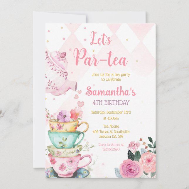 Tea Party Birthday Invitation Inbjudningar (Framsida)