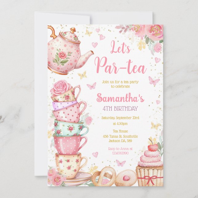 Tea Party Birthday Invitation Inbjudningar (Framsida)