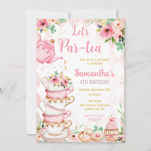 Tea Party Birthday Invitation Inbjudningar (Framsida)