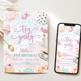 Tea Party Birthday Invite, Par-tea Invite, Girls Inbjudningar