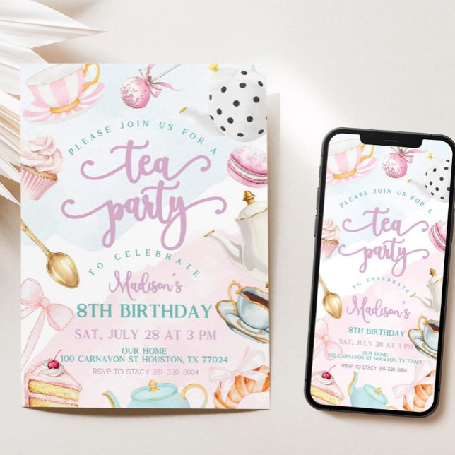 Tea Party Birthday Invite, Par-tea Invite, Girls Inbjudningar (Skapare uppladdad)