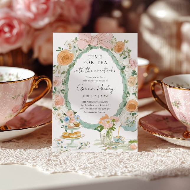 Tea Party Blommig Baby Shower Inbjudan (Skapare uppladdad)