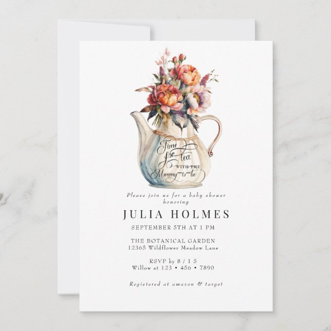 Tea Party | Blommigt Classic Baby Shower Inbjudningar (Framsida)