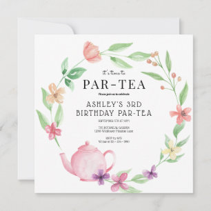 Tea Party Blommigt födelsedag Valfri ålder Inbjudningar