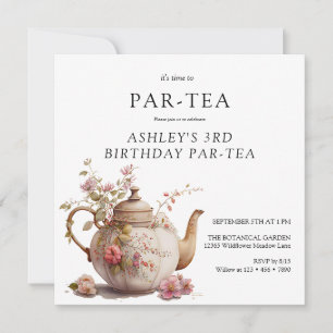 Tea Party Blommigt födelsedag Valfri ålder Inbjudningar