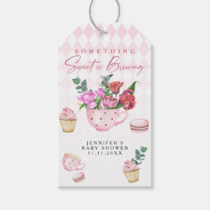 Tea Party Blommor flicka baby shower Presentetikett