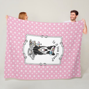 Tea Party Boston Terrier Hund (svart) Cute Fleecefilt
