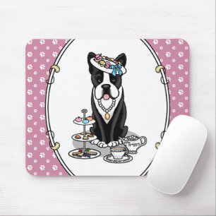 Tea Party Boston Terrier Hund (svart) Cute Musmatta