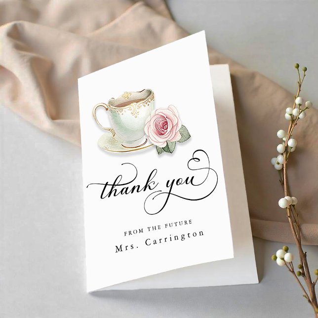Tea Party Bridal Shower – Blivande fru Tack Kort (Thank You Card)