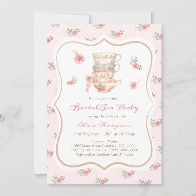 Tea Party Bridal Shower Invitation Inbjudningar (Framsida)