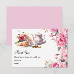Tea Party Bridal Shower Rosa Blommor Tack Kort
