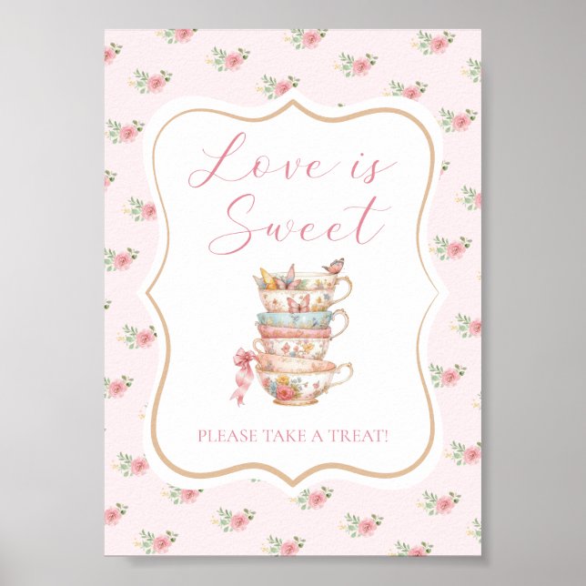 Tea Party Bröllops Shower Kärlek är Sött Förmån Poster (Framsidan)