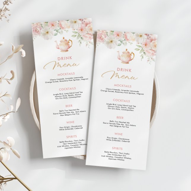 Tea Party Bröllopsdusch Dryckesmeny Meny (Tea Party Bridal Shower Drink Menu)