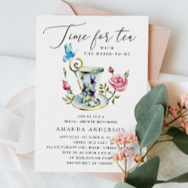 Tea Party Bröllopsdusch med Fjäril & Rosa Ros Inbjudningar