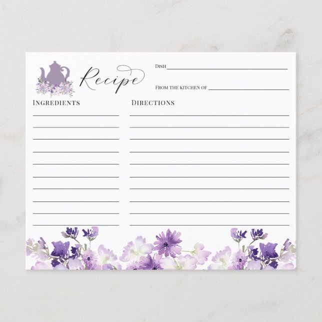 Tea Party Bröllopsdusch Receptkort (Framsida)