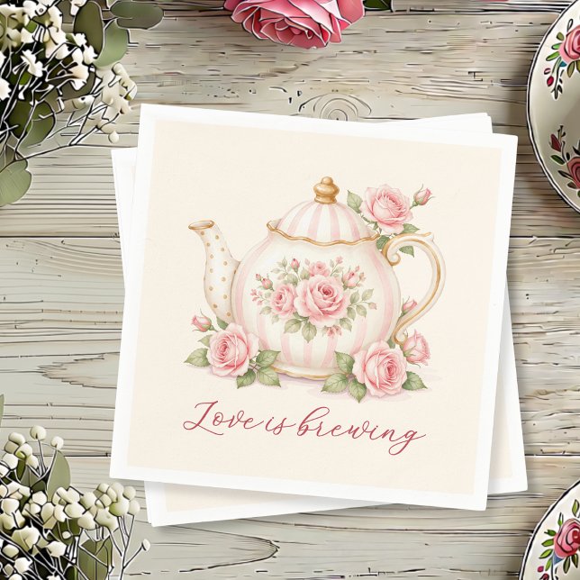 Tea Party Bröllopsdusch Rosa Akvarellblommor  Pappersservett (Skapare uppladdad)