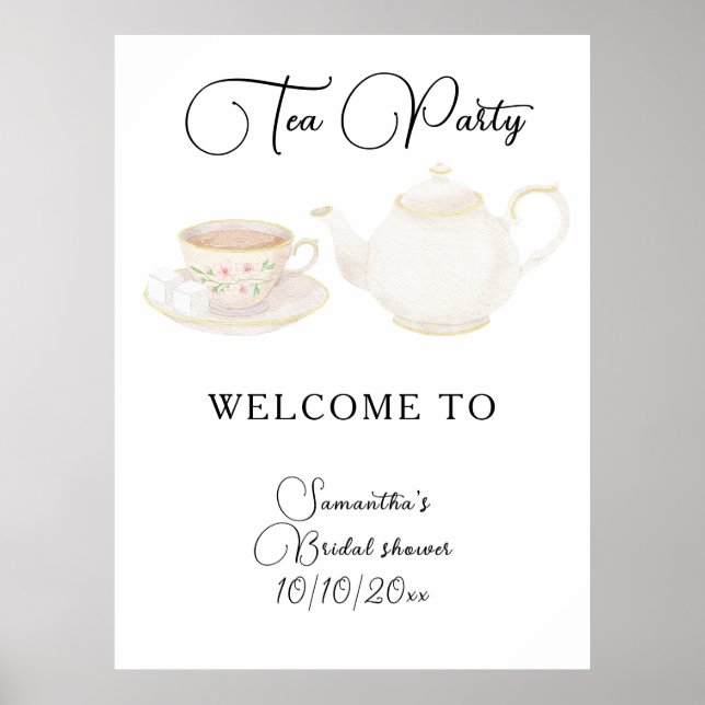 Tea Party Bröllopsdusch Välkommen Poster (Framsidan)