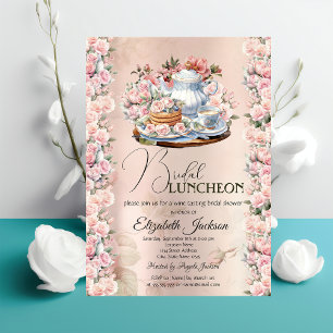 Tea Party Chic Rosor Vintage Bröllunslunch Inbjudningar