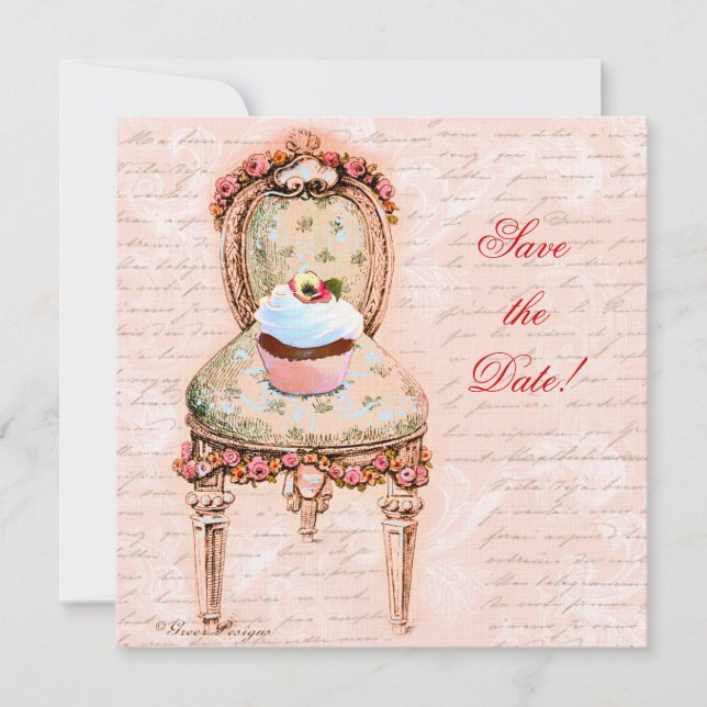 Tea Party Cupkaka och ordförande Spara Datumet (Framsida)