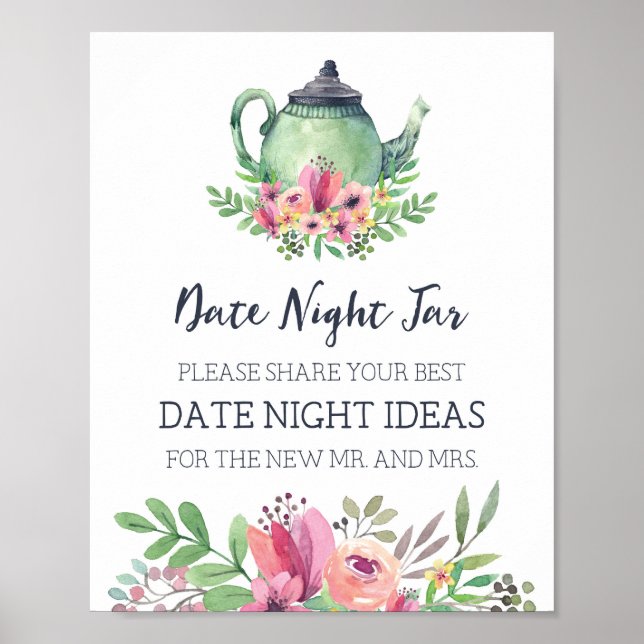 Tea Party Date Night Idéer Bröllopsdusch Lek Poster (Framsidan)
