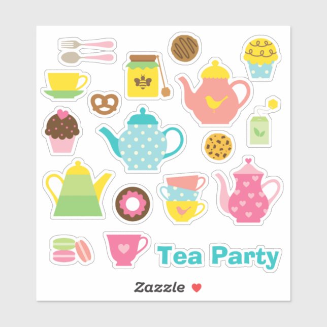 Tea Party-dekaluppsättning Klistermärken (Ark)