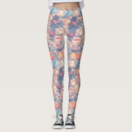 Tea party Doodle Collage Leggings