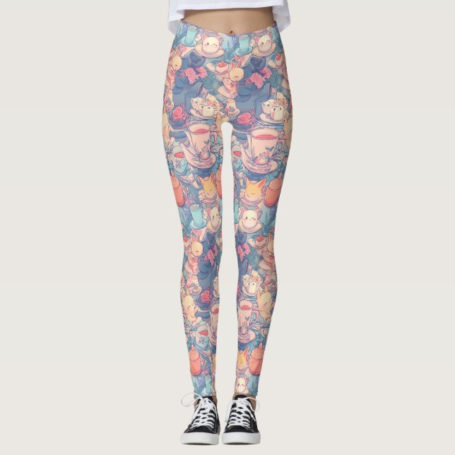 Tea party Doodle Collage Leggings (Framsida)
