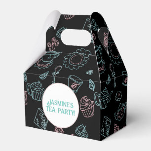 Tea Party Doodle Mönster Födelsedagsfirande Förmån Presentaskar