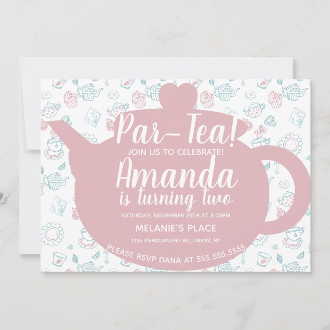 Tea Party Doodle Whimisical Inbjudningar (Framsida)