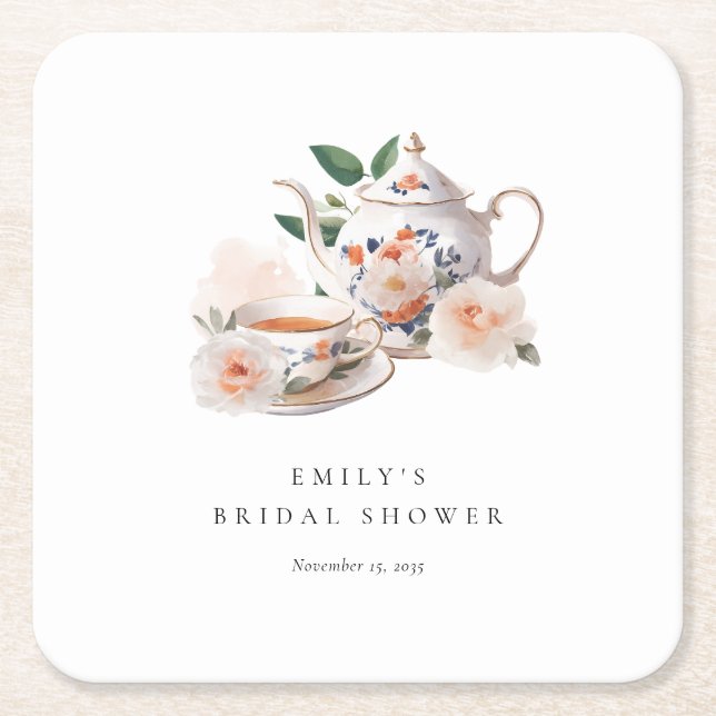Tea Party Elegant Bröllopsdusch Underlägg Papper Kvadrat (Framsidan)