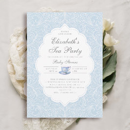 Tea Party Elegant Modern Snöre Blue Boy Shower Inbjudningar