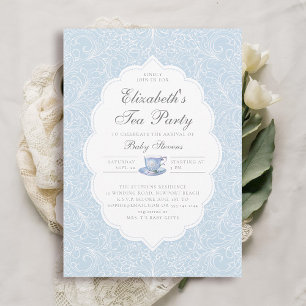 Tea Party Elegant Modern Snöre Blue Boy Shower Inbjudningar