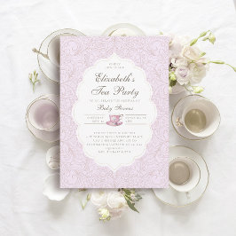 Tea Party Elegant Snöre Lila Girl Baby Shower Inbjudningar
