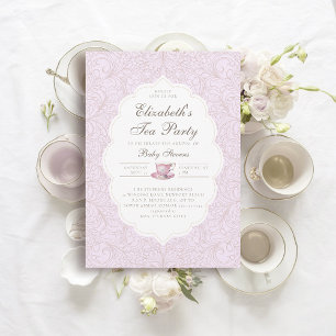 Tea Party Elegant Snöre Lila Girl Baby Shower Inbjudningar