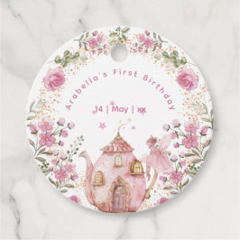 Tea Party Fairy Girl  Rosa Flowers Birthday Gåvor Etiketter