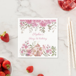 Tea Party Fairy Girl  Rosa Flowers Birthday Pappersservett