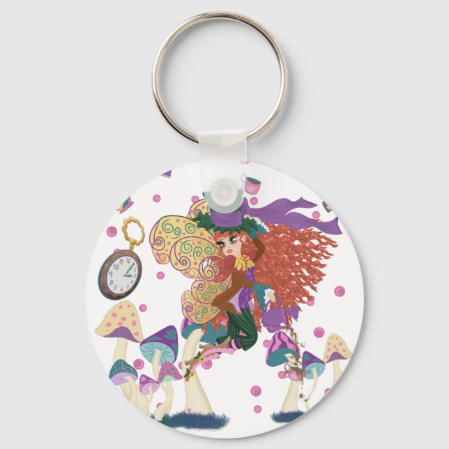 Tea Party Fairy, Vintage Watch och svamp Nyckelring (Framsida)