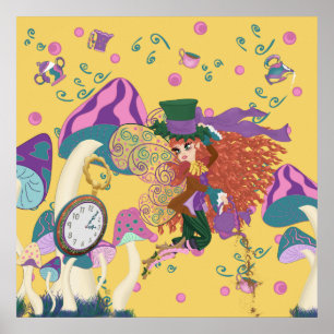 Tea Party Fairy, Vintage Watch och svamp Poster