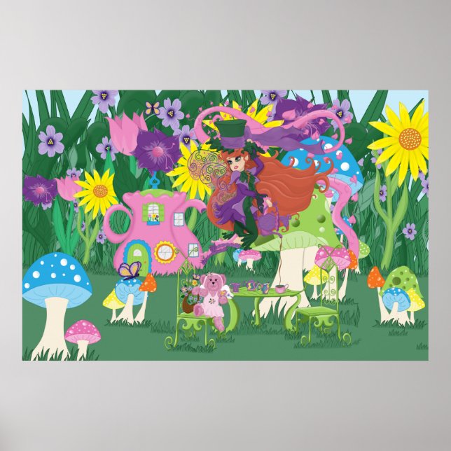 Tea Party Fairy, Vintage Watch och svamp Poster (Framsidan)