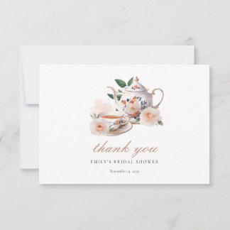 Tea Party Floral Bridal Shower Thank You Card Tack Kort