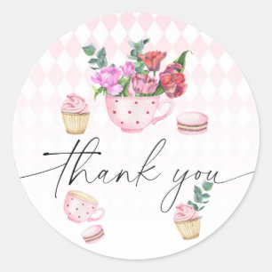 Tea Party Flowers baby shower tack Runt Klistermärke
