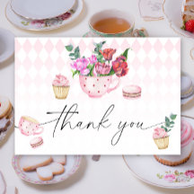 Tea Party Flowers babyshower tackkort