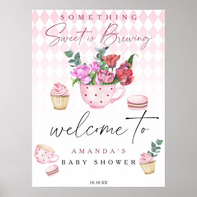 Tea Party Flowers Välkomstflickdusch party Poster (Framsidan)