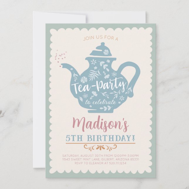 Tea Party Födelsedagsfest Inbjudan (Framsida)